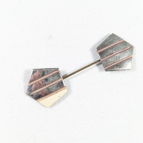 Art Deco metal and celluloid double sided Jabot Stick Pin, hat pin, sweater pin - Picture 2 of 6